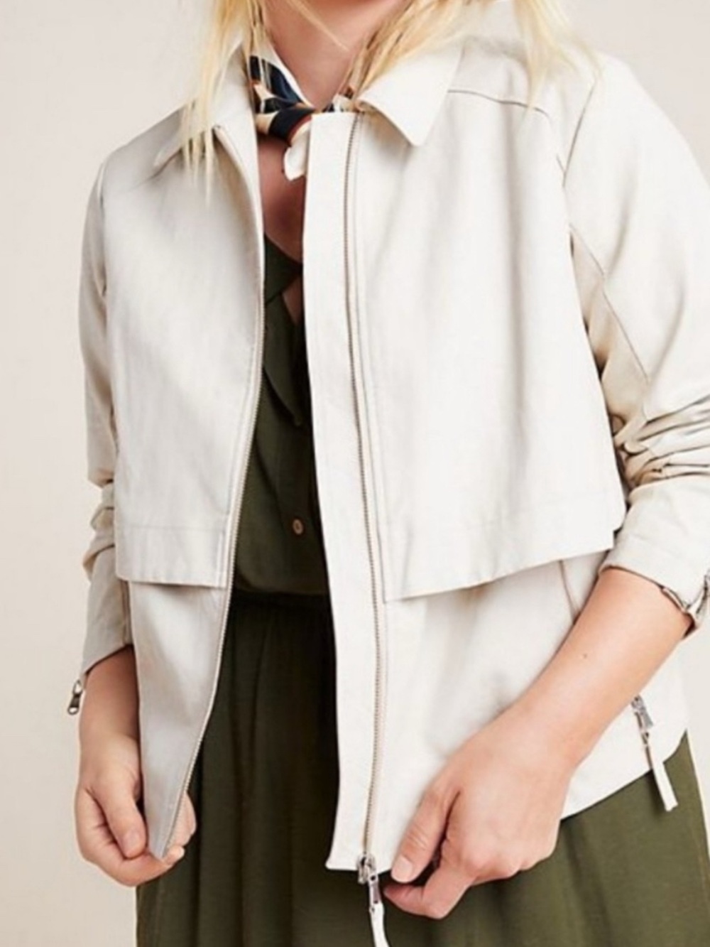 Anthropologie Light Cream Zip-Front Utility Jacket